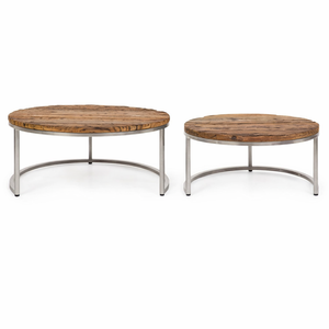 Industrial Solid Wood <b>Nesting</b> Coffee <b>Table</b> Set | Round Metal Frame <b>Tables</b> | Vintage Living Room Furniture Set - Product Image 4