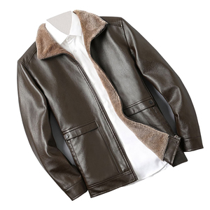 Chaqueta de Cuero para Hombre de Manga Larga, Cortavientos, Ajustada, con Cuello Camisero, Chaqueta de Cuero con Calefacción, con Peluche y Bolsillo Grande - Product Image 4