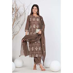 Women Cotton Embroidered Chiffon Kurta Set Casual Style Elegant Ethnic Wear <b>Kurti</b> with Dupatta 3/4 Sleeves Outfit - Product Image 4