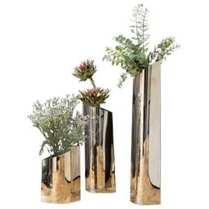 Modern Metal <b>Vase</b> Set Irregular Chrome Plated Flower Holder for Home Decor Indoor Plant Display - Product Image 1
