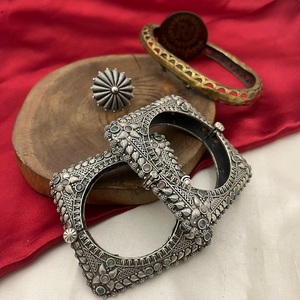 Best Oxidized <b>Silver</b> Square <b>Bangles</b> Set Design for <b>Women</b> for Wedding Party Ethnic Traditional and Reception Collection - Product Image 1