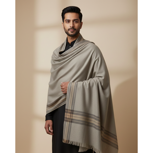 Traditional Striped Winter Lohi for <b>Men</b>-<b>Grey</b> Ethnic <b>Scarf</b> - Product Image 1