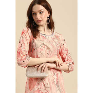 Kurta de Algodón Recta con Estampado de Melocotones para Mujer, Talla XS, Transpirable, Estilo Chino, para Oficina, Festivales, Hasta la Rodilla, para el Día del Club - Product Image 3