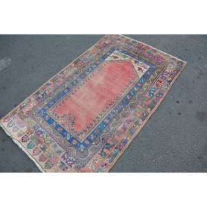 Tapis turc vintage rouge bleu Patchwork Design 3.7 X 5.9ft Style Boho grande surface laine matériau 10mm Latex pour couloir chambre décor - Product Image 2