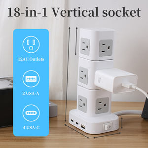 可堆叠塔式电涌保护器电源板 1.5m 延长线 12 个交流电源插座 6 个 USB-A/C 端口 IP67 10A 医院用铜插头 - Product Image 5