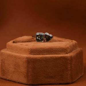 Women's Unique Green Colour Lab Grown Diamond Cvd <b>Ring</b> 18kt Solid Gold With Heart and Radiant Cut Stone <b>Fine</b> Proposal <b>Ring</b> - Product Image 1