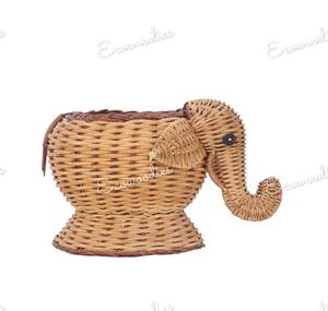 Article mignon en osier tissé à la main en rotin naturel pour enfants Panier de rangement en rotin avec éléphant pour enfants Paniers à jouets - Product Image 4