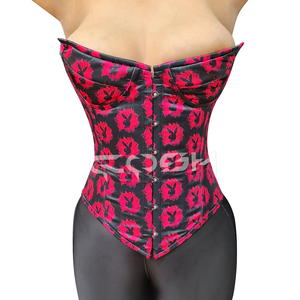 Corsé de satén rosa con estampado de Playboy para mujer, corsé de entrenamiento de cintura con varillas de acero y cierre frontal con broches. - Product Image 4