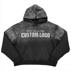 Custom Streetwear Unisex Sun Faded Acid Wash <b>Hoodie</b> Rhinestone Screen Print Men OEM Custom Fashion <b>Hoodie</b> - Product Image 4