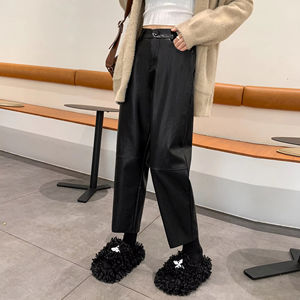 Otoño Invierno PU cuero Casual mujer tobillo longitud pantalones 2025 Nueva cintura elástica media ecológica impermeable negro recto - Product Image 3