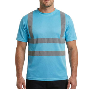 เสื้อยืดทำงานสีฟ้าอ่อนแบบยูนิเซ็กซ์ สะท้อนแสงได้ดี พร้อมแถบสะท้อนแสง ป้องกันแบคทีเรีย ได้รับการรับรองมาตรฐาน Oeko-Tex ชุดยูนิฟอร์มนิรภัย - Product Image 4