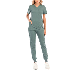 2024 Latest Design Women's Stylish <b>Hand</b>-Drawn Printed Knitted Medical <b>Scrubs</b> Uniforms Sets - Product Image 1