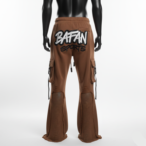 Pantalon flare en molleton pour homme de haute qualité, tissu respirant, marron avec panneaux latéraux, impression de logo personnalisée, pantalon flare pour homme lavé - Product Image 2