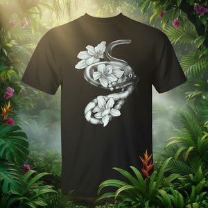 Snake and Flowers <b>Novelty</b> Design T-<b>Shirt</b> with Reptile Scales Promotional Custom Floral Reptile T-<b>Shirt</b> - Product Image 3