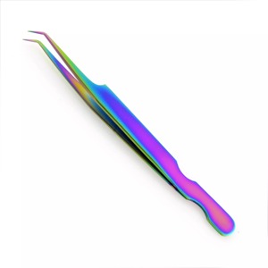 Pincettes d'extension de cils de qualité professionnelle, en acier inoxydable, revêtement Plasma multi-arc-en-ciel, 45 degrés, 6mm, pointes pointues - Product Image 1