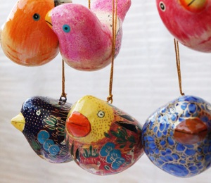 Christmas Birds Decoration <b>Paper</b> Mache Ornament - Product Image 1