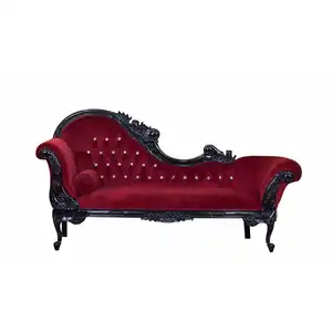 Französischer Stil Luxus Sofa Hand Craft Schwarzer Holzrahmen mit rotem Kissen für Wohnzimmer Haus Hotel Büromöbel