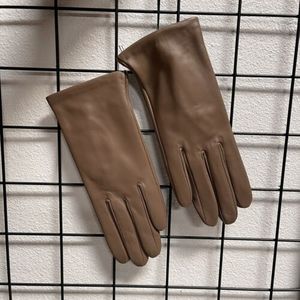 Guanti da donna in vera pelle di pecora marrone taglia M guanti da guida invernali morbidi fodera in lana per ciclismo quotidiano Outdoor Casual - Product Image 4