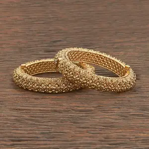 Buatan tangan antik 2 buah gelang dapat dibuka emas polos dengan 217283 pelapisan emas dalam perhiasan mode