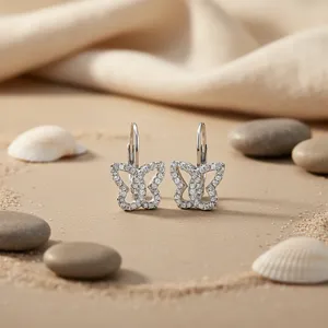 Boucles d'oreilles papillon en or blanc plaqué diamant pour femme, taille cœur, diamants naturels certifiés GIA, bijoux de luxe pour mariage - Product Image 2