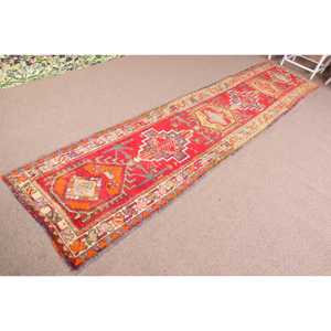 Vintage <b>Runner</b> Rug, 2.7x12.1 ft Turkish Rug, <b>Red</b> Herki Wool Rug - Product Image 2