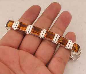 Bracelet tennis en citrine, argent sterling 925, fait main, luxe, certifié GIA, plaqué platine, cadeau d'anniversaire pour femme - Product Image 3