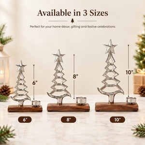 Portavelas de Metal con Base de Madera para Árbol de Navidad, Decoración Minimalista para las Fiestas, Soporte para Velas de Té, Diseño Geométrico para Mesa - Product Image 4