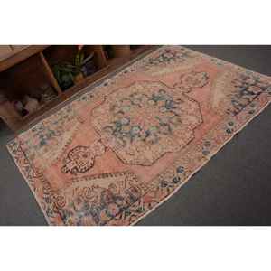 Alfombra turca vintage 4,5x6,8 pies hecha a mano Beige azul lana poliéster Rectangular felpa pila Patchwork patrón Tabriz estilo látex - Product Image 5