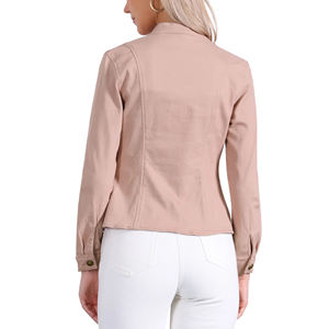 Chaqueta vaquera elástica hecha a medida para mujer, chaqueta vaquera para mujer, chaqueta vaquera lisa de invierno rosa de algodón para mujer de talla grande - Product Image 2