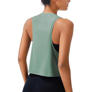 Camiseta sin mangas personalizada para mujer, camisetas de longitud corta con patrón sólido liso para deportes y fitness, servicio OEM ODM, novedad - Product Image 6