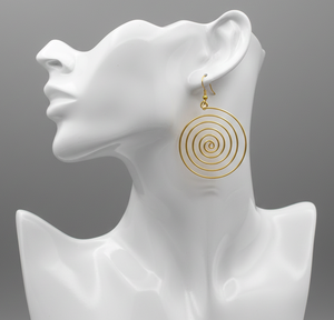 Pendientes de Aro Espiral de Latón Hechos a Mano para Mujer, Venta al por Mayor, Círculo Concéntrico Grande, Estilo Bohemio Tribal, Joyería de Oro con Remolino - Product Image 1
