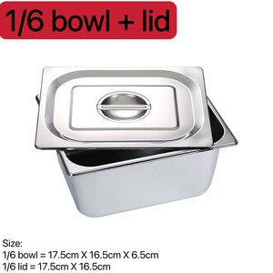 Asequible Juego de sartenes de acero inoxidable para hotel con tapa Buffet Almacenamiento de alimentos 1/6 6,5 cm Tamaño Tazón + Tapa Plato para servir Contenedor | BINLU - Product Image 2