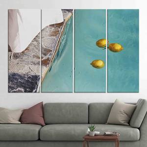 Impresión en lienzo de piscina con diseño de limones bohemios, decoración elegante para pared, juego de 4 lienzos - Product Image 1