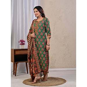 Green Butta <b>Block</b> <b>Printed</b> Cotton Kurta Pant Set with Mulmul Dupatta Pakistani Style Ethnic Net for Party Wear - Product Image 6