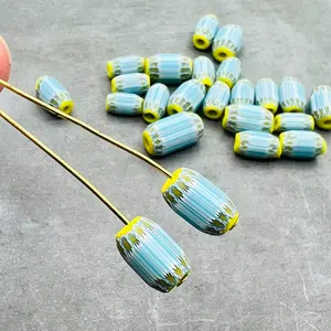Perles de verre rayées artisanales vintage de Murano forme ovale toutes les couleurs pour la fabrication de bijoux en cristal au chalumeau-approvisionnement en vrac en gros - Product Image 2