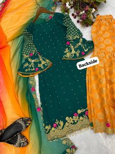 Choli exclusif fantaisie lourd imprimé en georgette avec un style complet Sarara et un volant Dupatta de qualité supérieure au prix de gros - Product Image 6