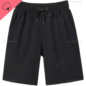 2025 été mode haute qualité coton hommes décontracté Shorts cordon taille confortable noir blanc asiatique taille L-5XL genou longueur - Product Image 1