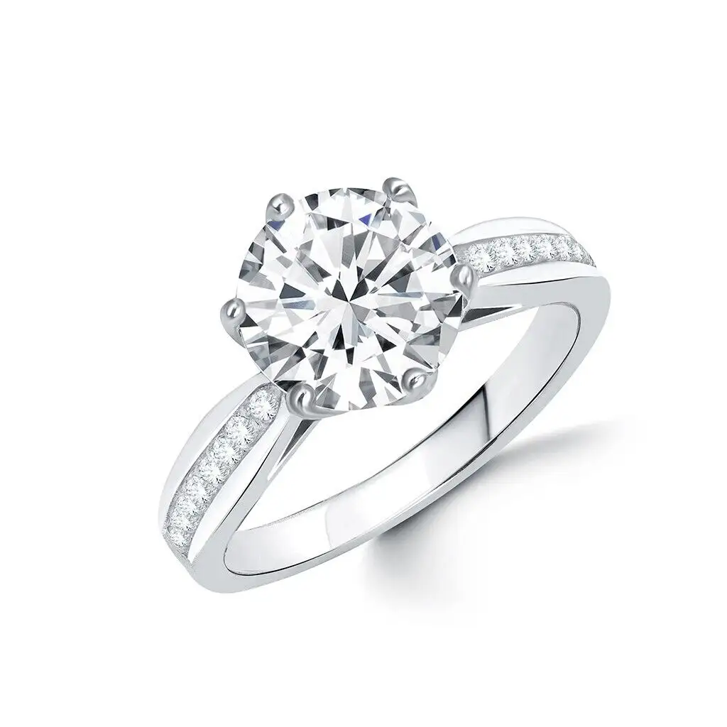 Круглое бриллиантовое Пасьянс 3Ct с акцентами, обручальное кольцо, 925 серебро, 14 карат, белое золото, покрытые свободным размером