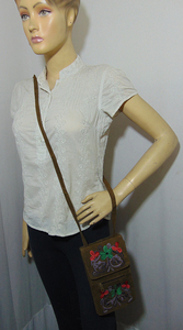 Brown Genuine Leather Handcrafted Shoulder <b>Bag</b> Kashmiri Crewel Embroidery Fashionable College Style Women's <b>Messenger</b> <b>Bags</b> - Product Image 5