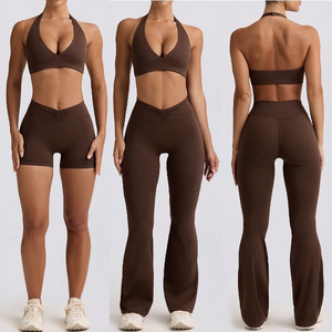 Women Yoga Set Halter Sports Bra High Waist Flare Pants Backless Workout Activewear Four-Way Stretch Seamless Elastic Waist - Product Image 1