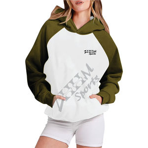 เสื้อมีฮู้ดถักโอเวอร์ไซส์แบบลำลองอินเทรนด์ฤดูหนาวแขนยาวเสื้อสวมหัวโลโก้ด้านหน้าสีบล็อกเรียงรายออกแบบเทคนิคการพิมพ์ - Product Image 1