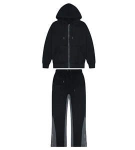 Ensemble de survêtement ample à jambes évasées, deux pièces, léger, polyester/coton, imprimé, jogging pour homme, sweat-shirt à capuche, pantalon de survêtement, hiver, grande taille - Product Image 1