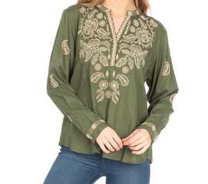 เสื้อเบลาส์สไตล์โบฮีเมียนปักลายดอกไม้ประจำชนชาติสำหรับสตรี - Product Image 1