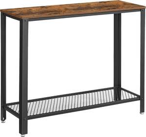 Walnut Look Chipboard Board 2 Tier Console <b>Table</b> <b>with</b> Metal Frame Entryway <b>Shelf</b> - Product Image 2