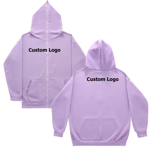 Sudadera con cremallera de gran tamaño para hombre con bordado 3D para estampado de abullonado Capucha con cremallera completa Traje de calle con logotipo personalizado - Product Image 3