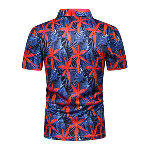 Camiseta Deportiva de Punto para Hombre |   Estampado de sublimación floral tropical azul y naranja |   Colores y Tallas Personalizables y Transpirables - Product Image 4