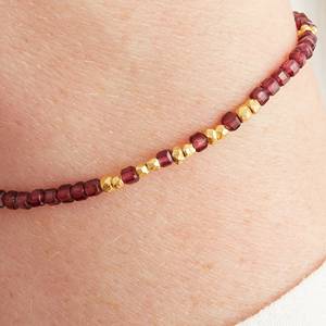 Elegant <b>Red</b> Garnet and Gold Beaded <b>Bracelet</b> Natural Gemstone Beauty in Sterling Silver Luxurious Garnet and Silver <b>Bracelet</b> - Product Image 1