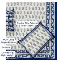 Ensemble de draps en coton biologique de qualité supérieure imprimé à la main en style bohème indien avec motif paisley bleu, écologique, 200 fils, taille super king