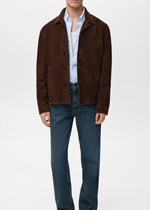 <b>Suede</b> Brown <b>Men's</b> Genuine Leather High Quality Winter <b>Bomber</b> <b>Jacket</b> with Front Logo Eco-Friendly Windproof - Product Image 2