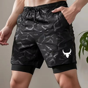 Shorts de gym pour hommes à séchage rapide pas cher en vente en gros de shorts d'entraînement de fitness en maille de plage avec poches taille imprimée en polyester uni - Product Image 1
